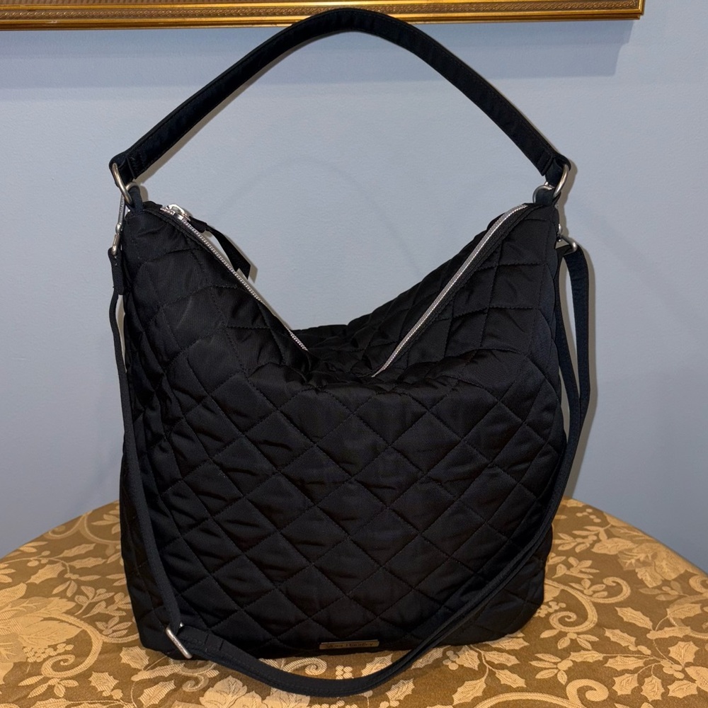 Vera Bradley Black Oversized Hobo Shoulder Bag in Performance Twill